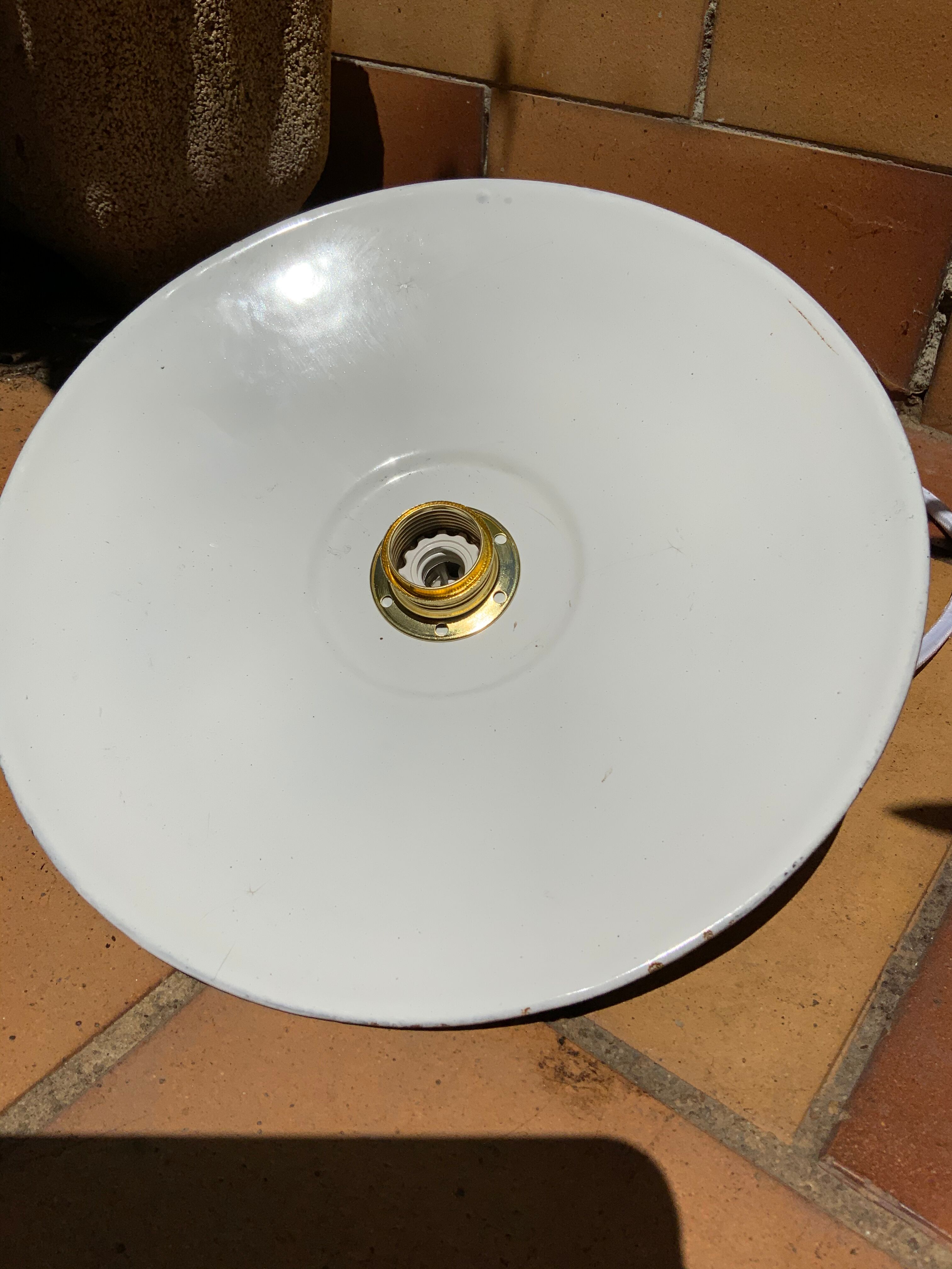 Suspension in green and white vintage enamelled sheet metal diameter 24 cm