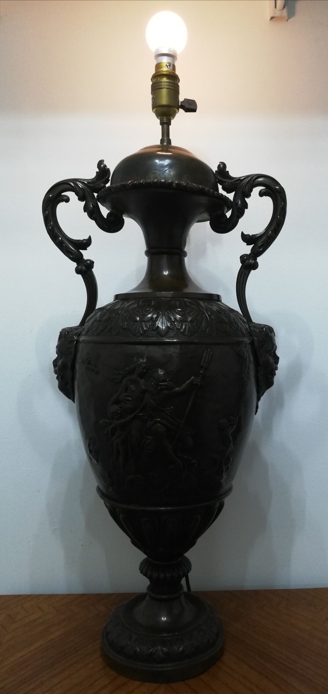 Patinated bronze lamp base medal