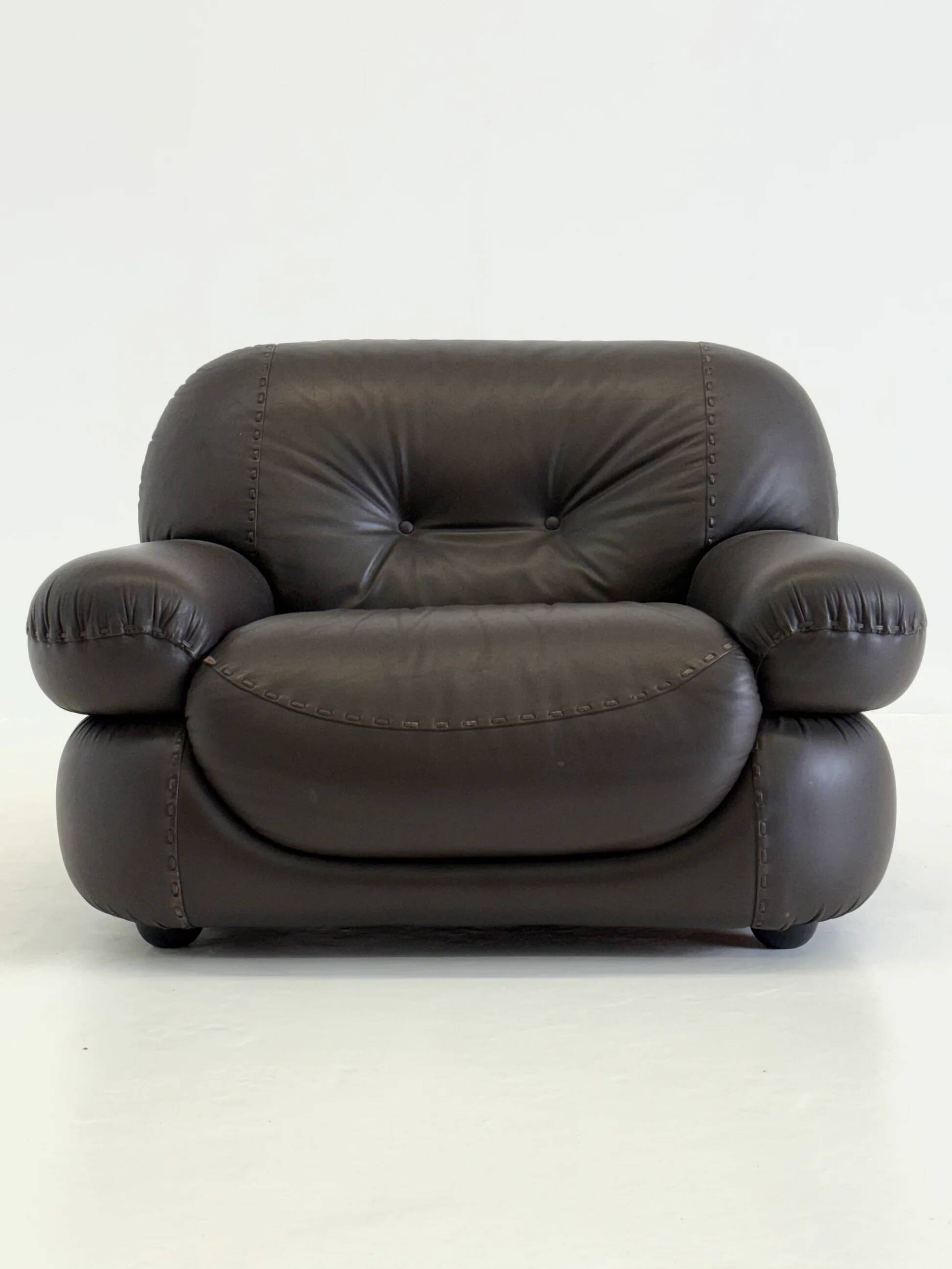 Dark brown leather Sapporo armchair for Mobil Girgi