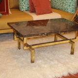 Black stone coffee table foot brass 70s