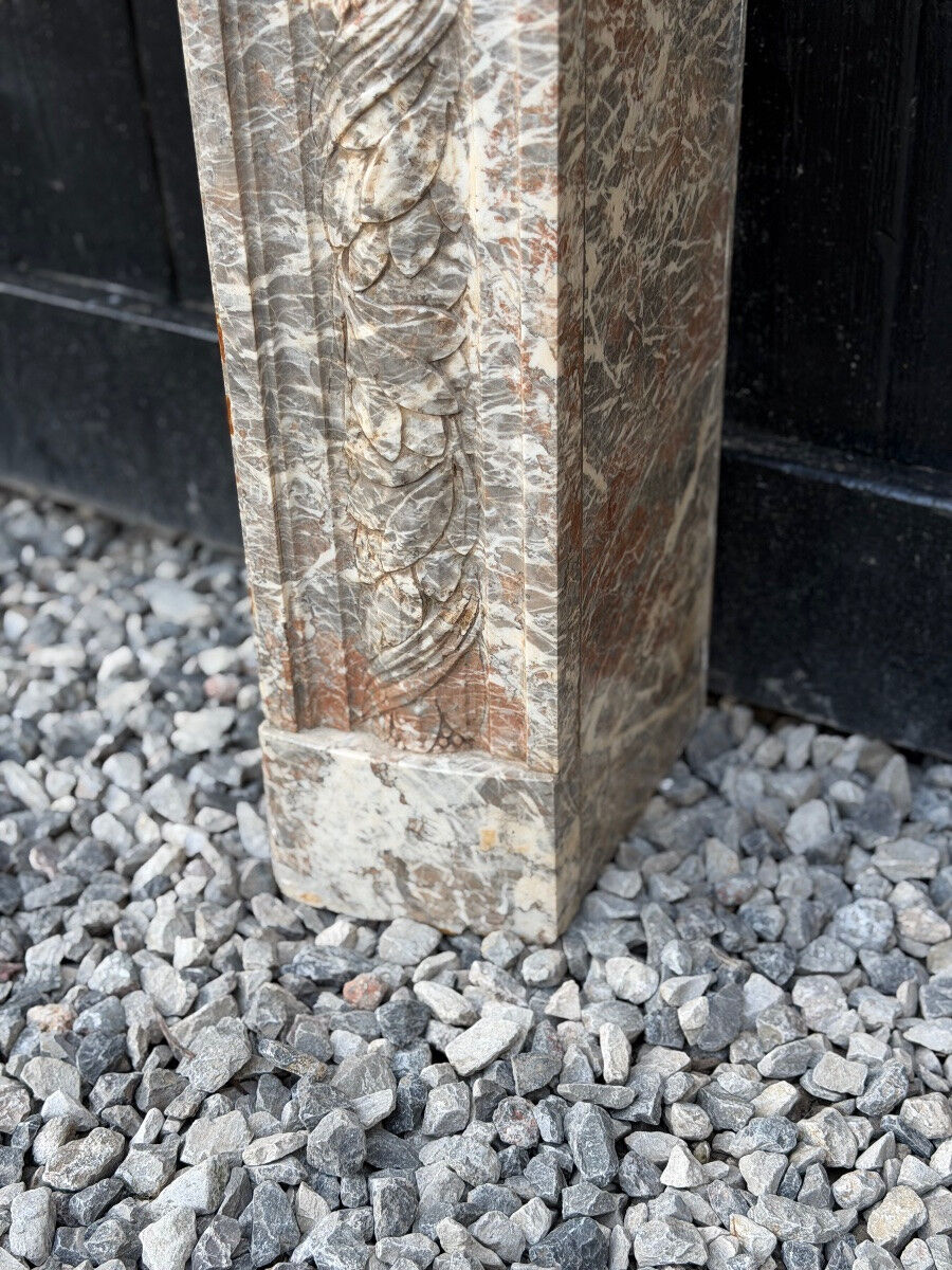Louis XVI style fireplace in grey Ardennes marble, circa 1900.
