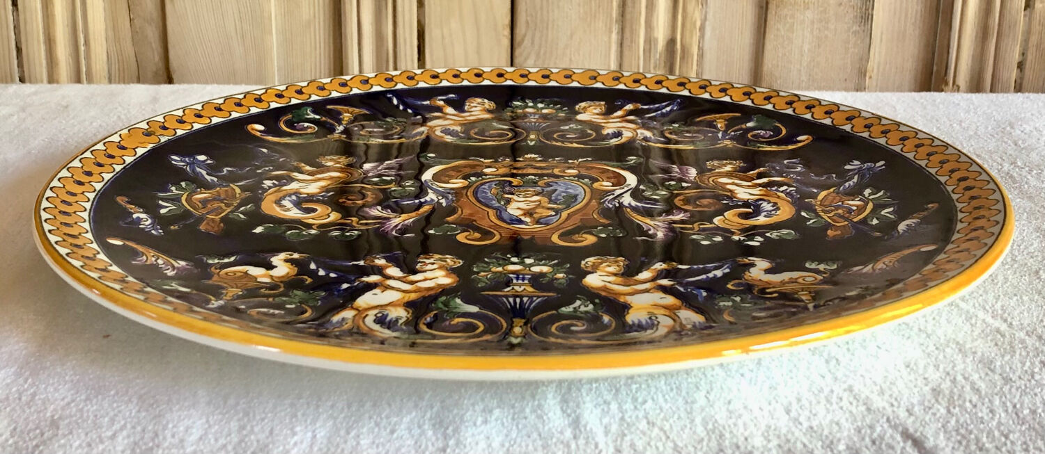 Gien Renaissance cake pie dish blue background 1971/1984