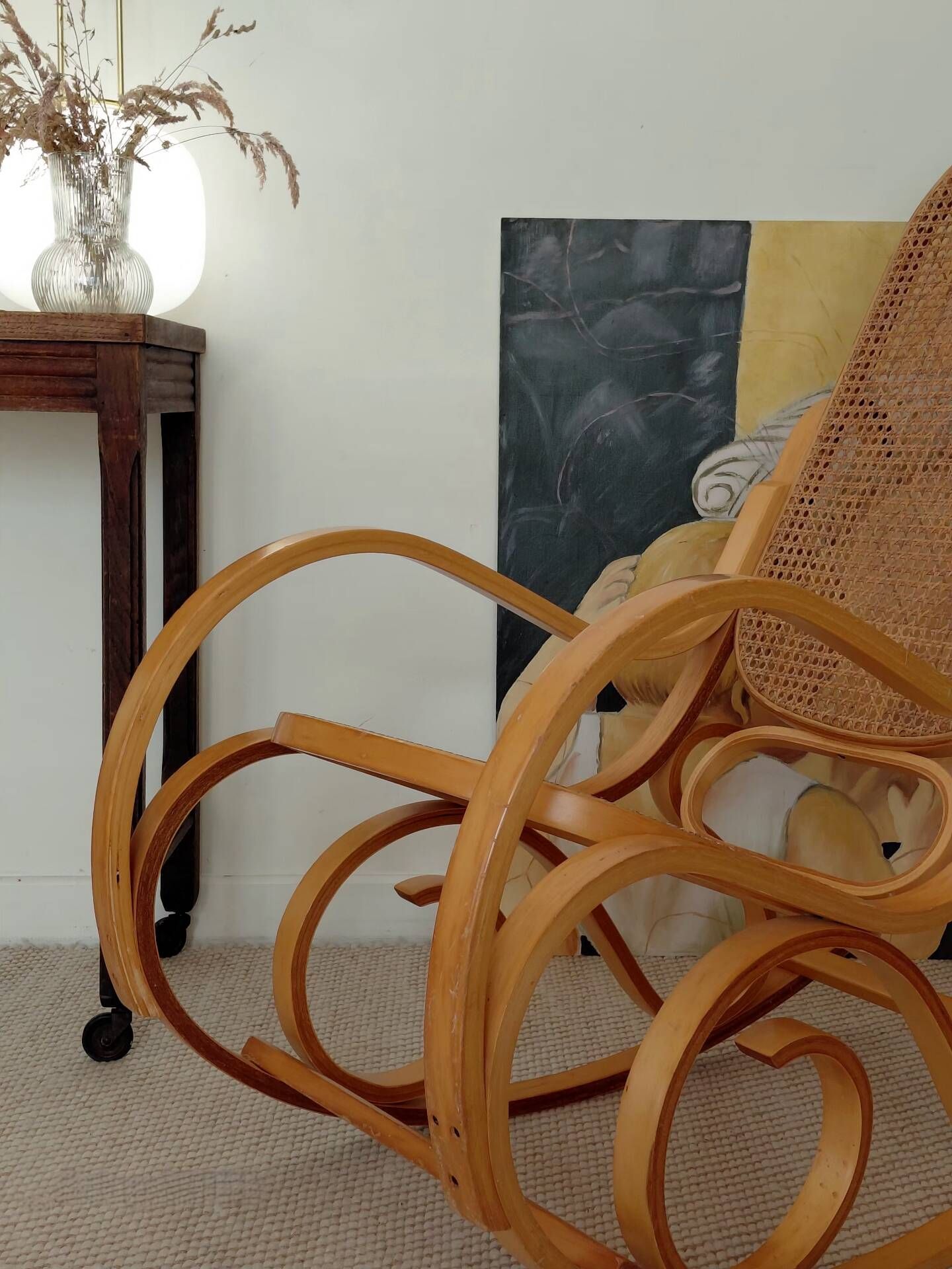 Vintage Curved Wood and Cane Rocking Chair - Thonet Style No. 1
