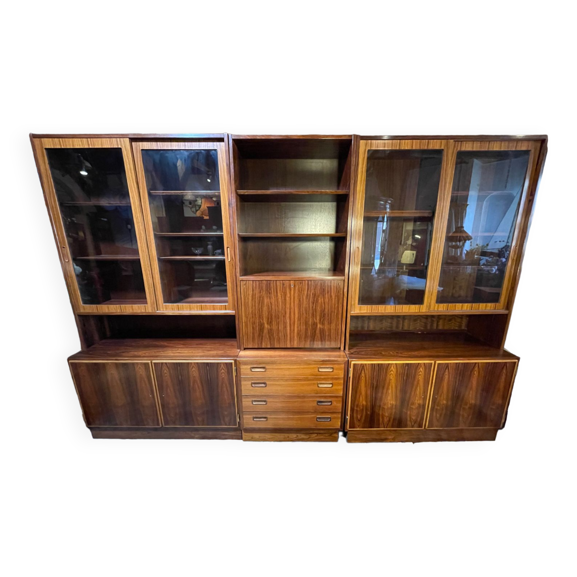 Mid century retro vintage wall unit bookcase danish design by poul hundevad rosewood 1950-1960