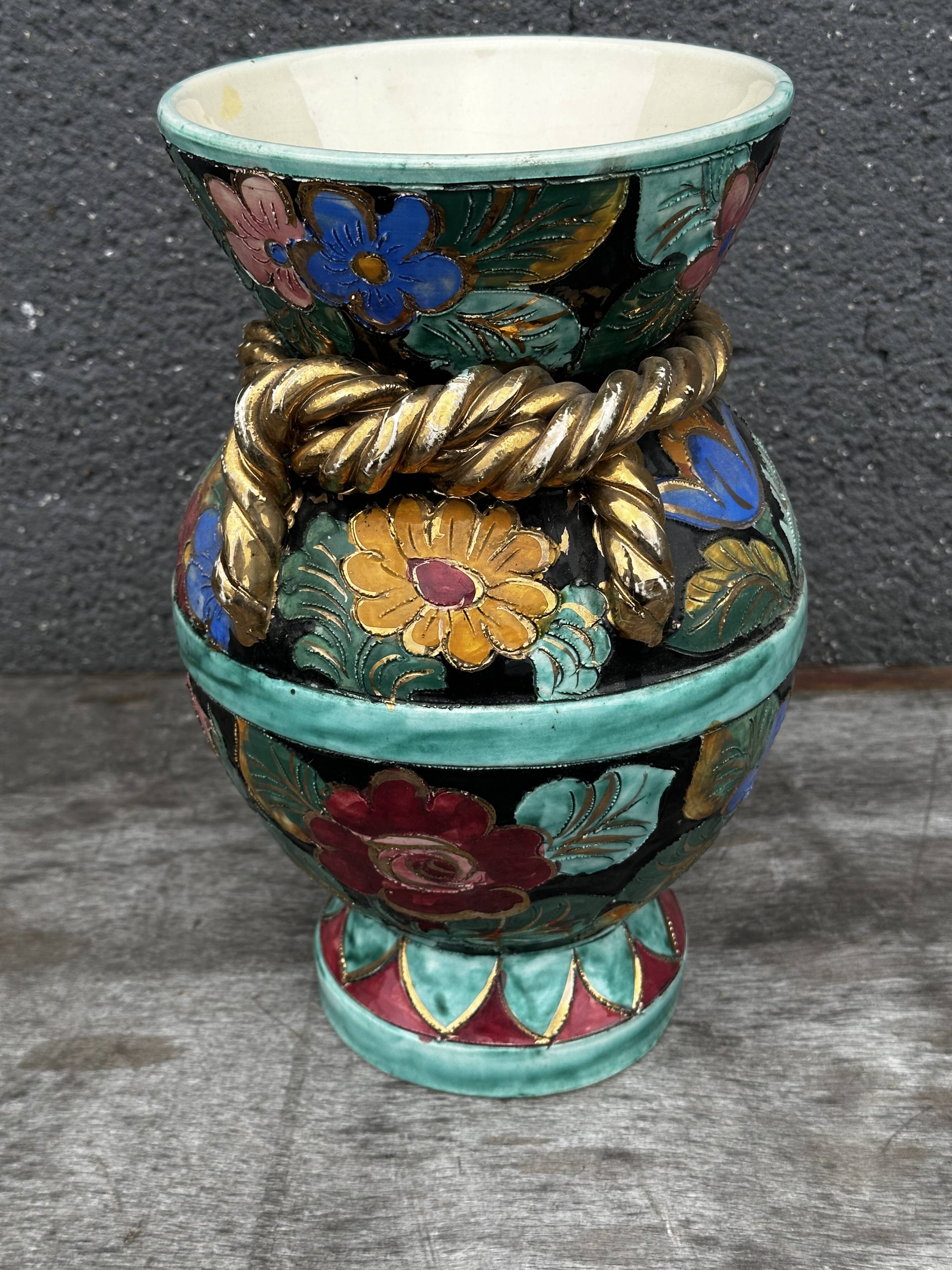 Vallauris vase signed JTF AC - Floral decoration - H 30 cm
