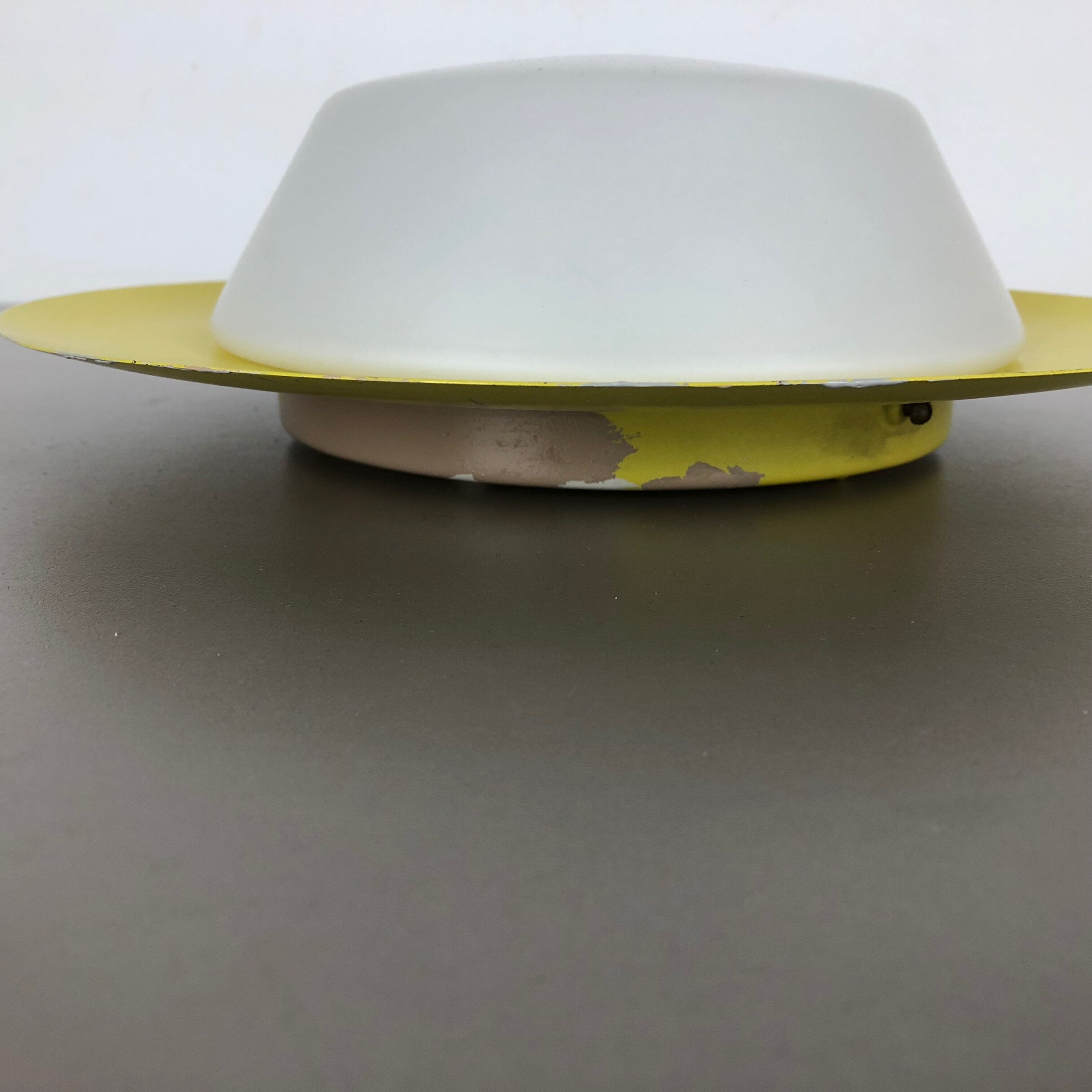 Metal opaline glass wall light, yellow, Italy, 1960s