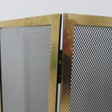 Fire screen, 3-panel brass spark screen for fireplace, modernist, minimalist, 1970