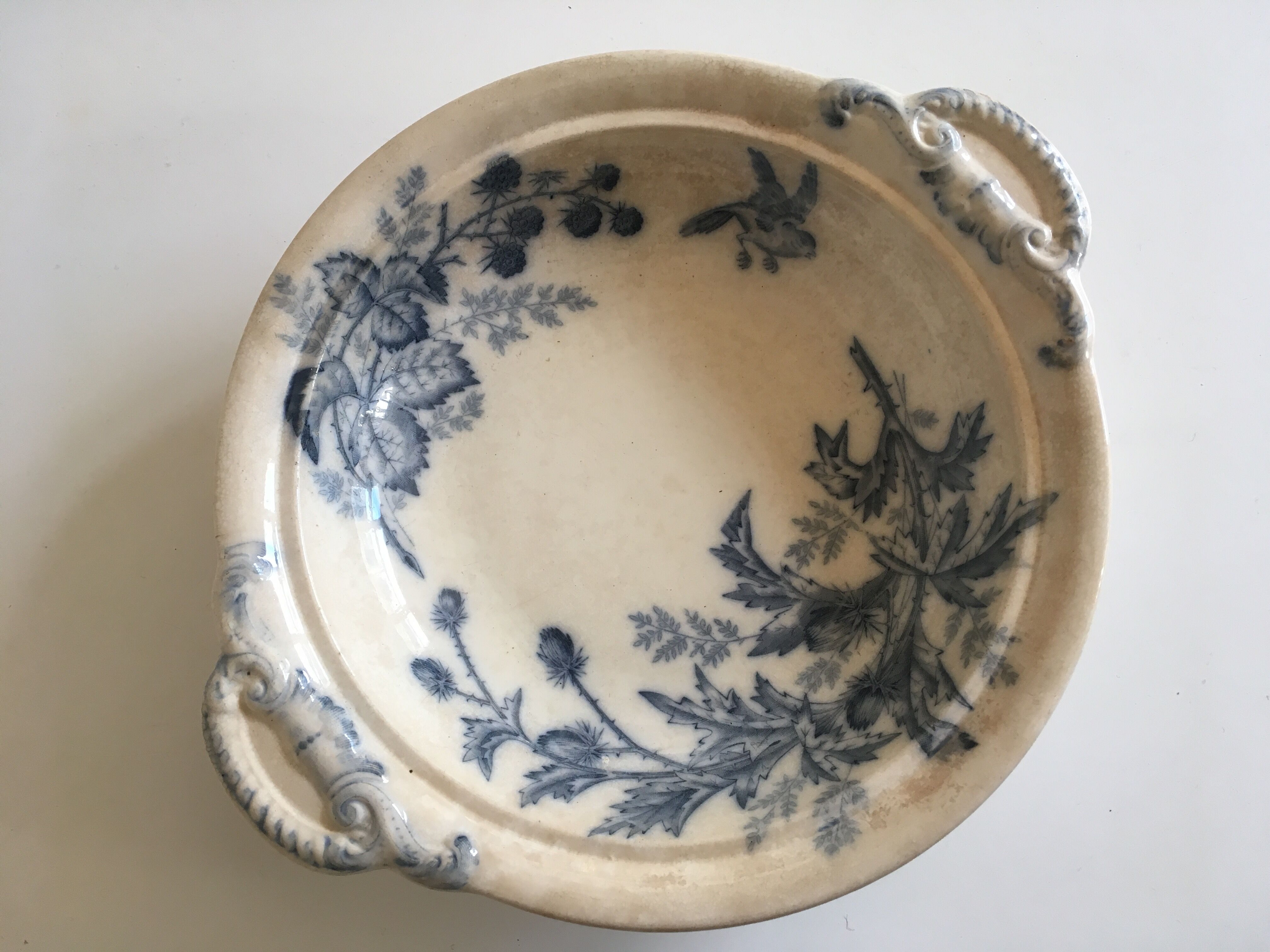 Plat creux en terre de fer 19e décor Flora de BFK