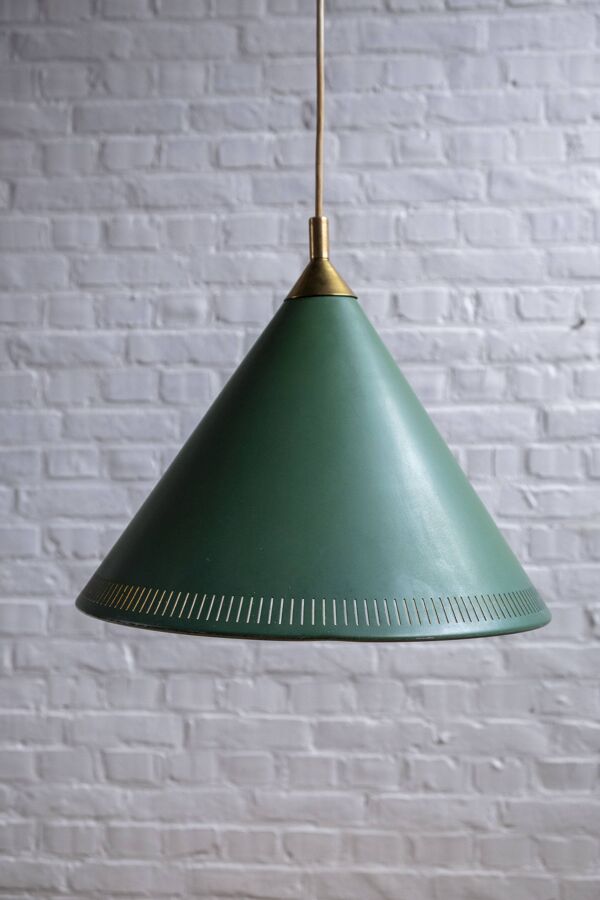 Lampe à suspension courbée karlby kegle, lyfa 1960 danemark