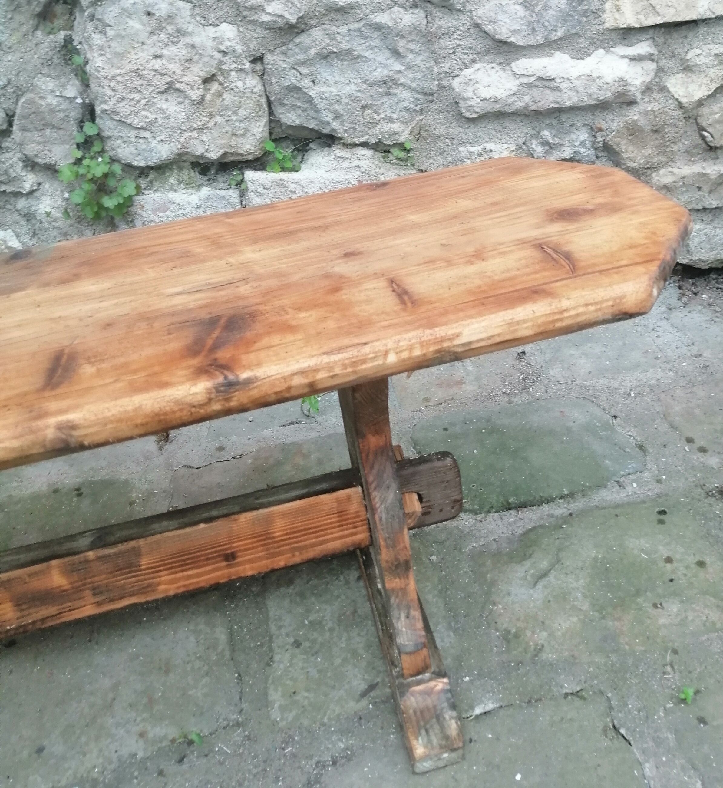 Long wooden farm bench 144cm