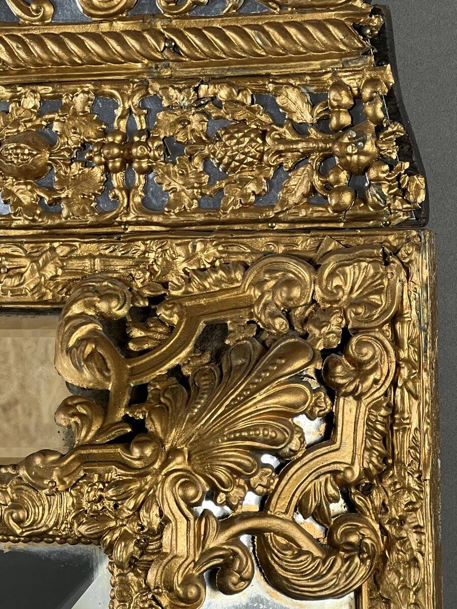 Large antique gilded metal mirror, 19th century