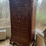 Inlaid wooden secretary, marble top. Napoleon III