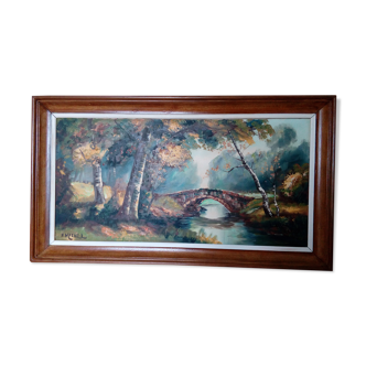 Autumn landscape painting oil on canvas signed H.Michel