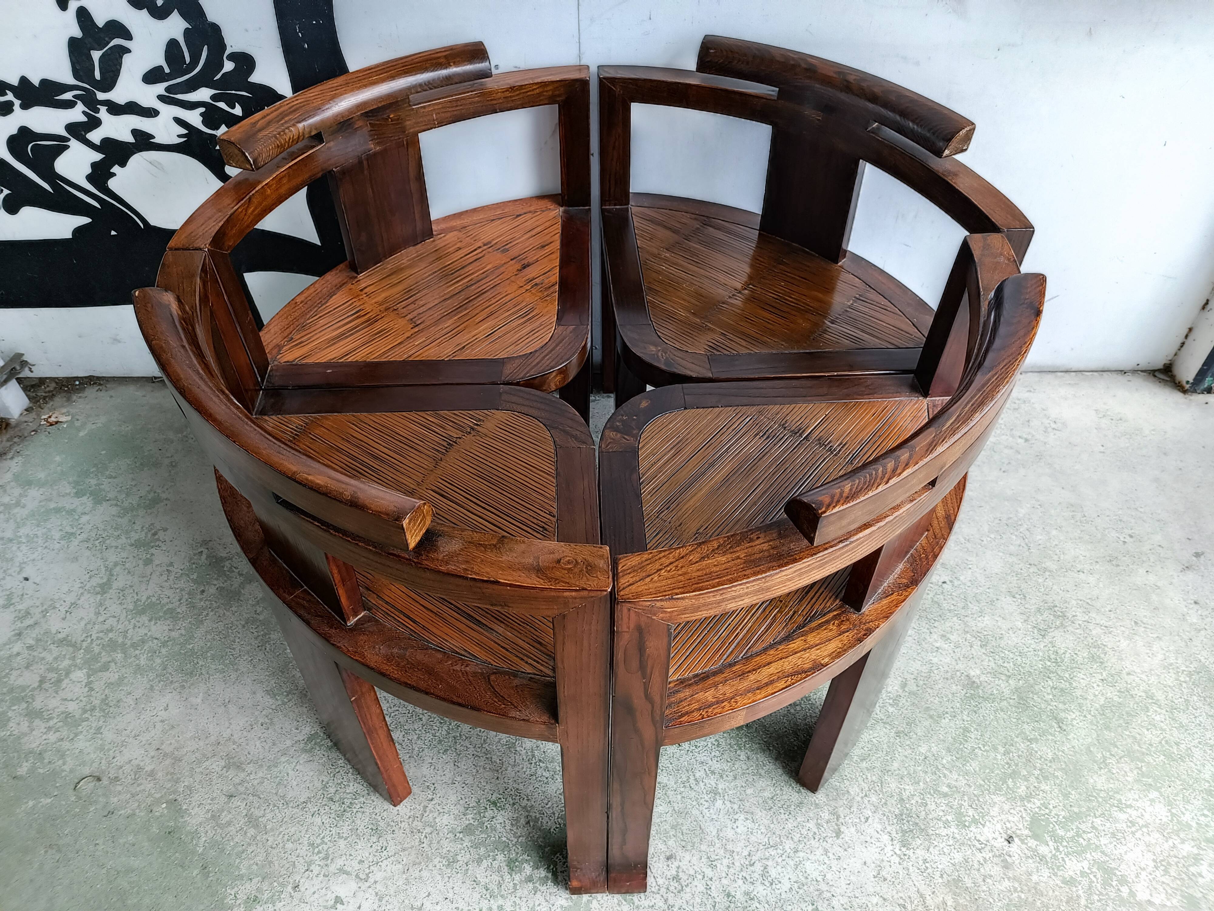 Round table + 4 chairs solid wood elm and bamboo set mag room furniture