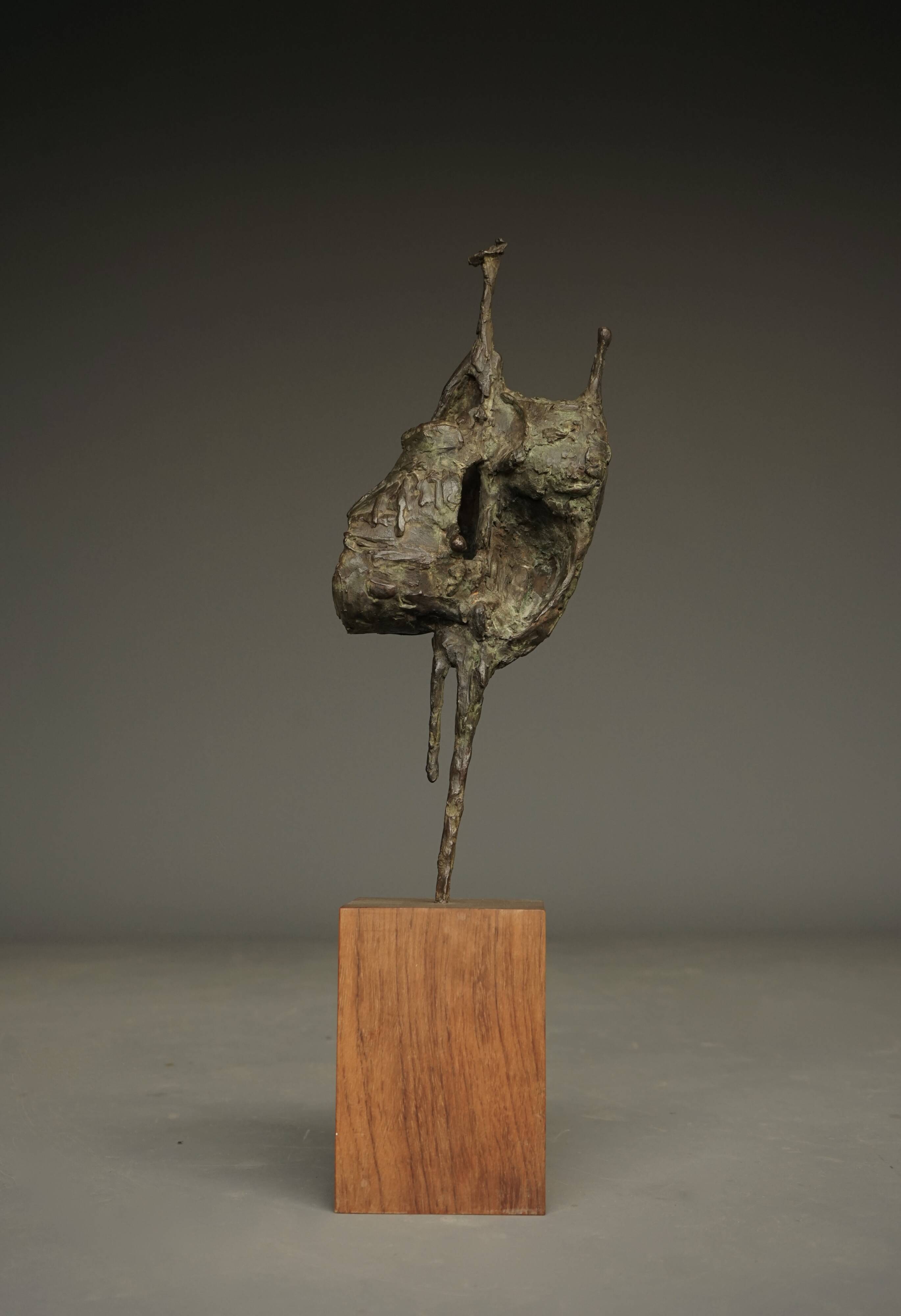 Jetty Homan, Abstract Sculpture, 1970s, Bronze & Teak
