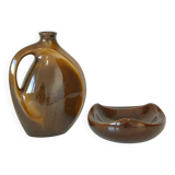 Mid Century Modern Ceramic Set: Handmade Vase & Ashtray, Yugoslavia