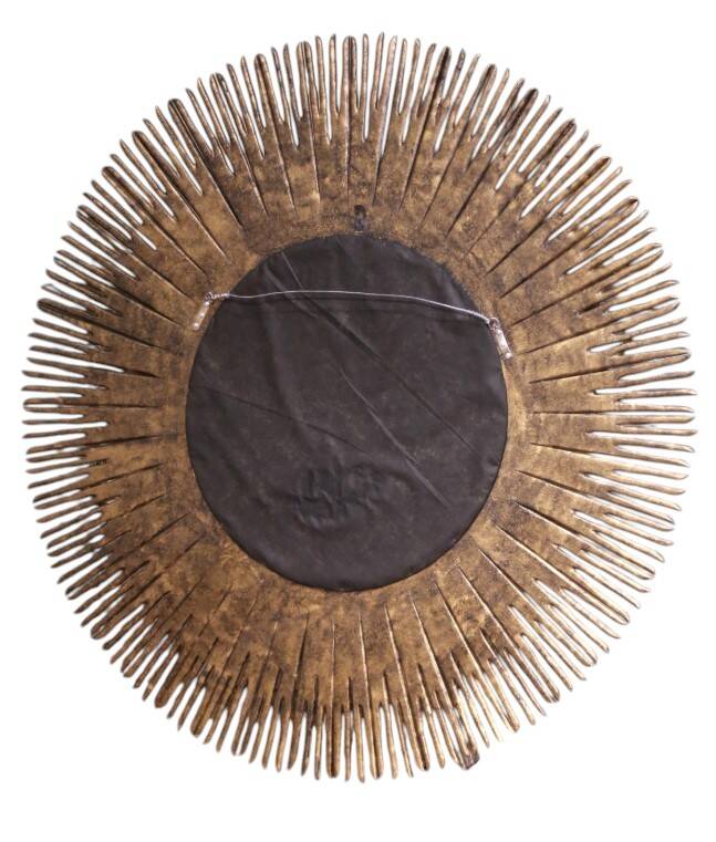 Large sunburst mirror with beveled glass and gilded wood from around 2010.
