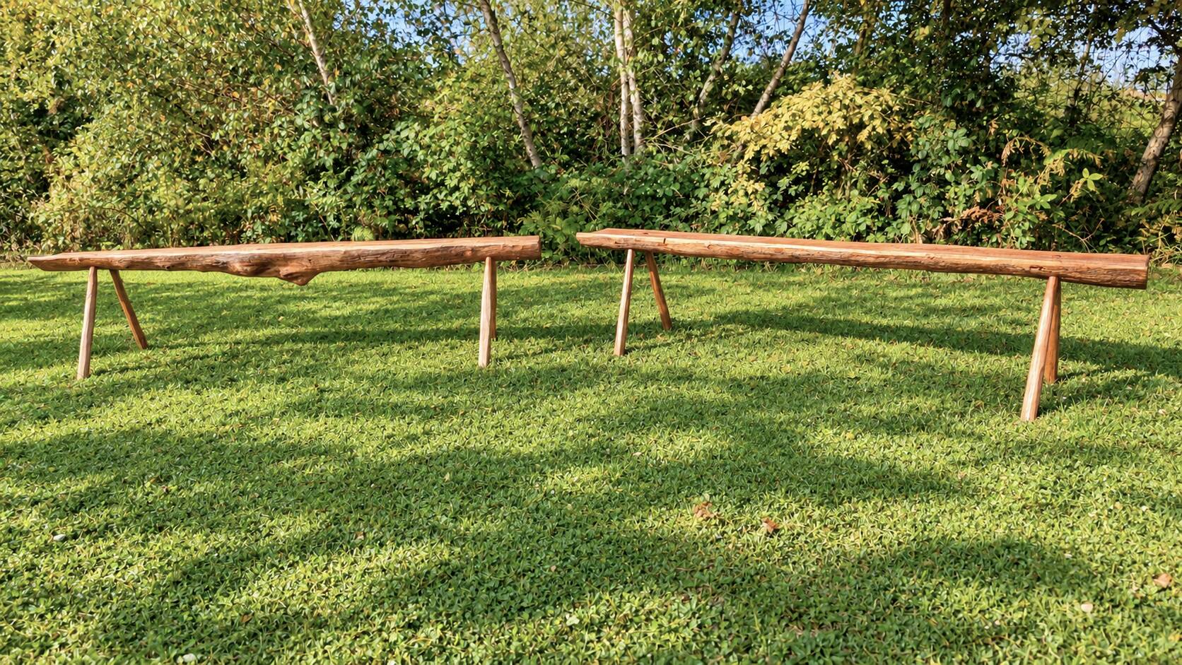 Pair of antique farmhouse benches in solid wood – brutalist style – 180 cm