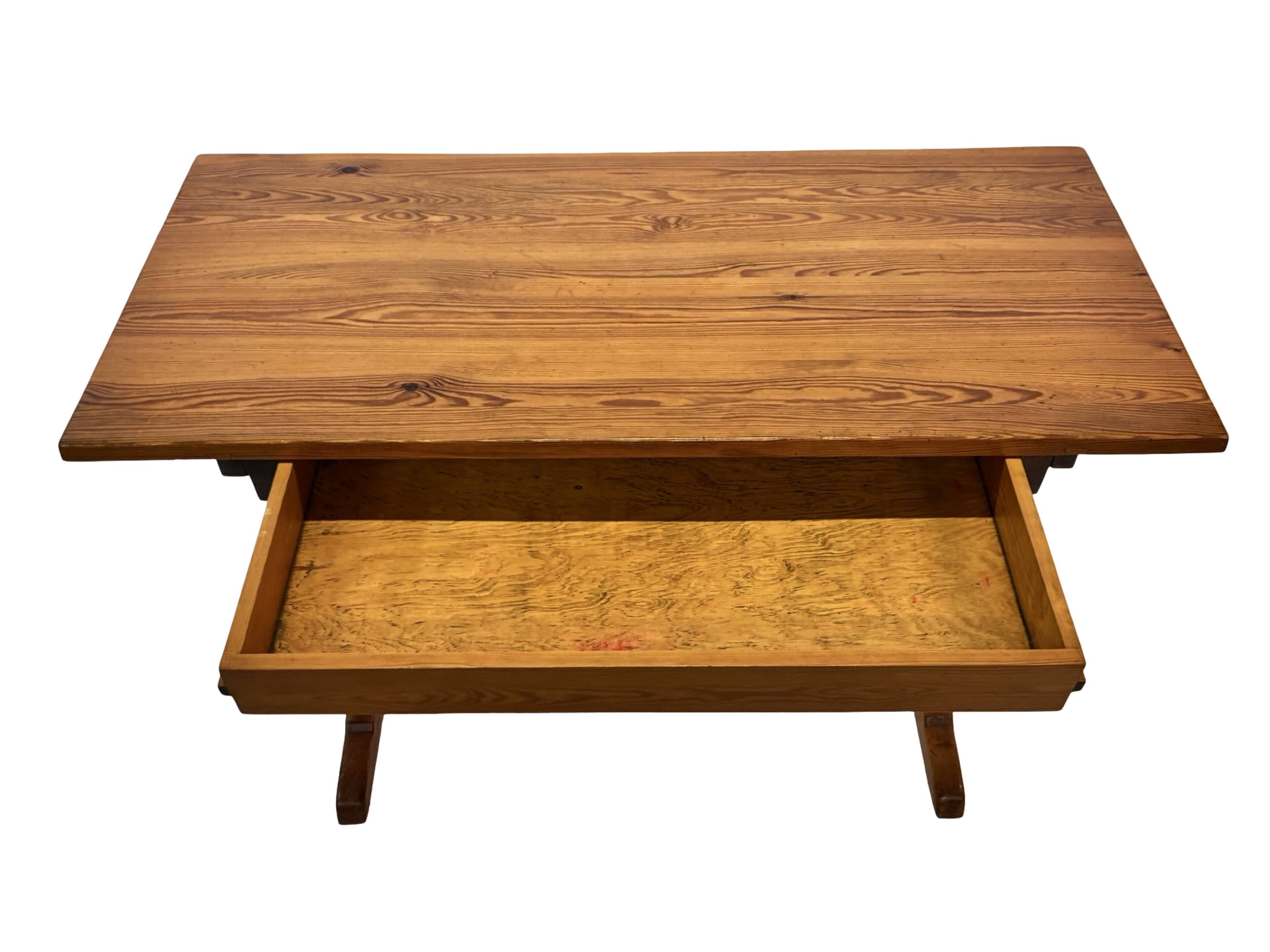 Vintage Pinewood Dining Table Desk with Drawer 60s Design