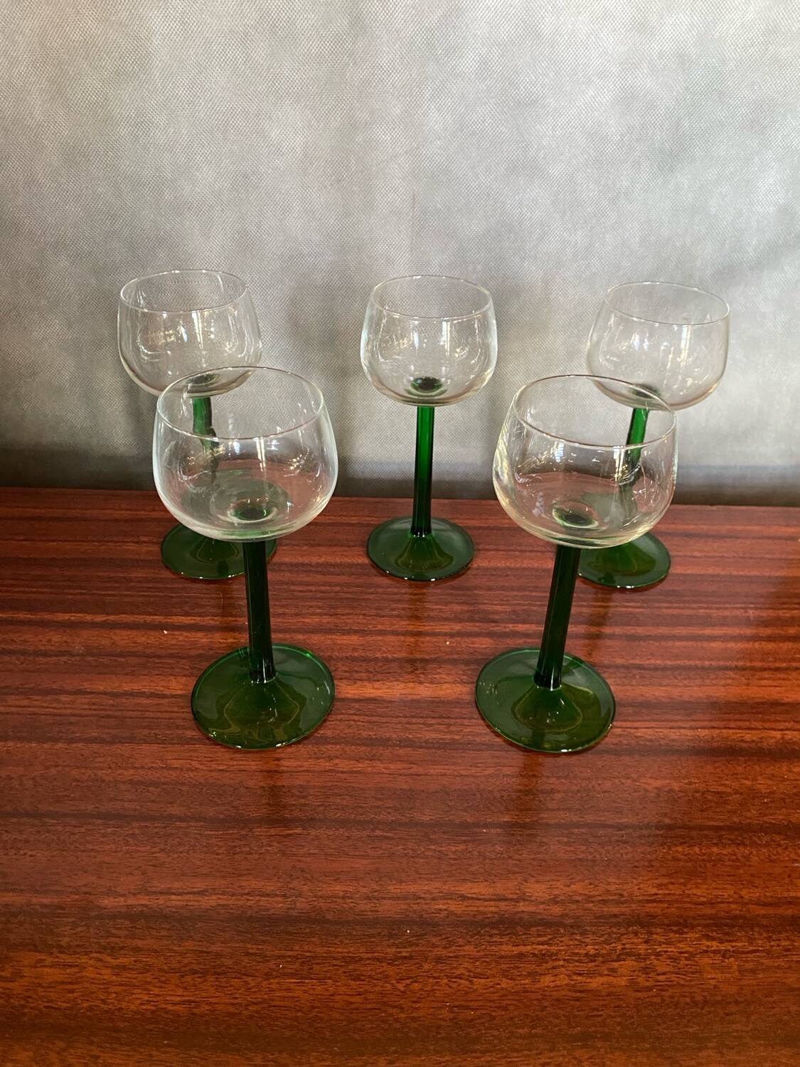 Set of 5 alsace balloon wine glasses vintage green glass