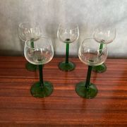 Set of 5 alsace balloon wine glasses vintage green glass