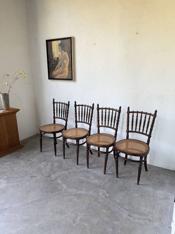 Série 4 chaises bistrot cannage Fischel n019
