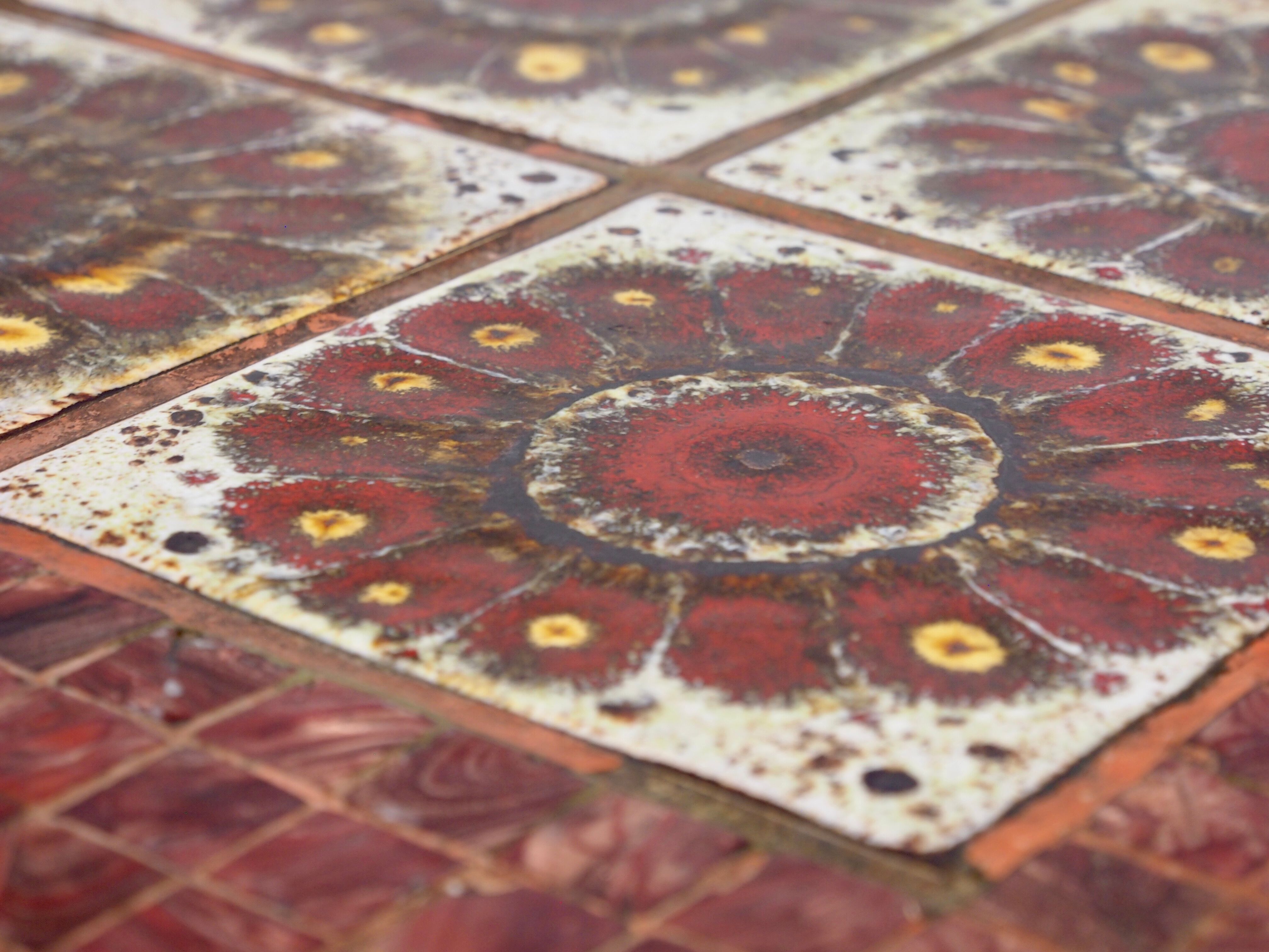 Vintage Mid century red mosaic coffee table by Juliette Belarti