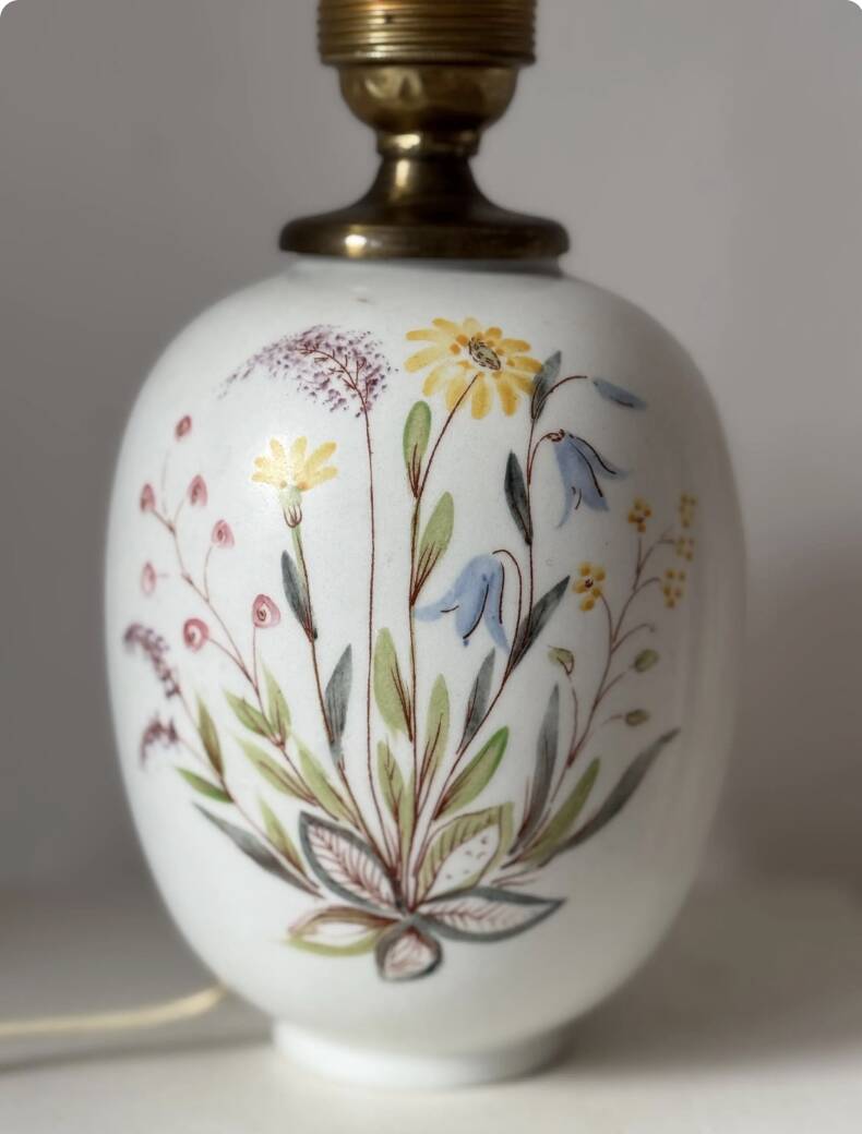 Lars Thorén RÖRSTRAND lampfoot, ceramic, handpainted, "wildflowers" floral