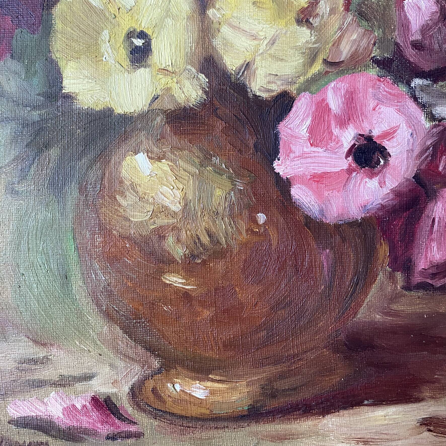 Painting bouquet, oil on canvas on frame flowers 35X27.