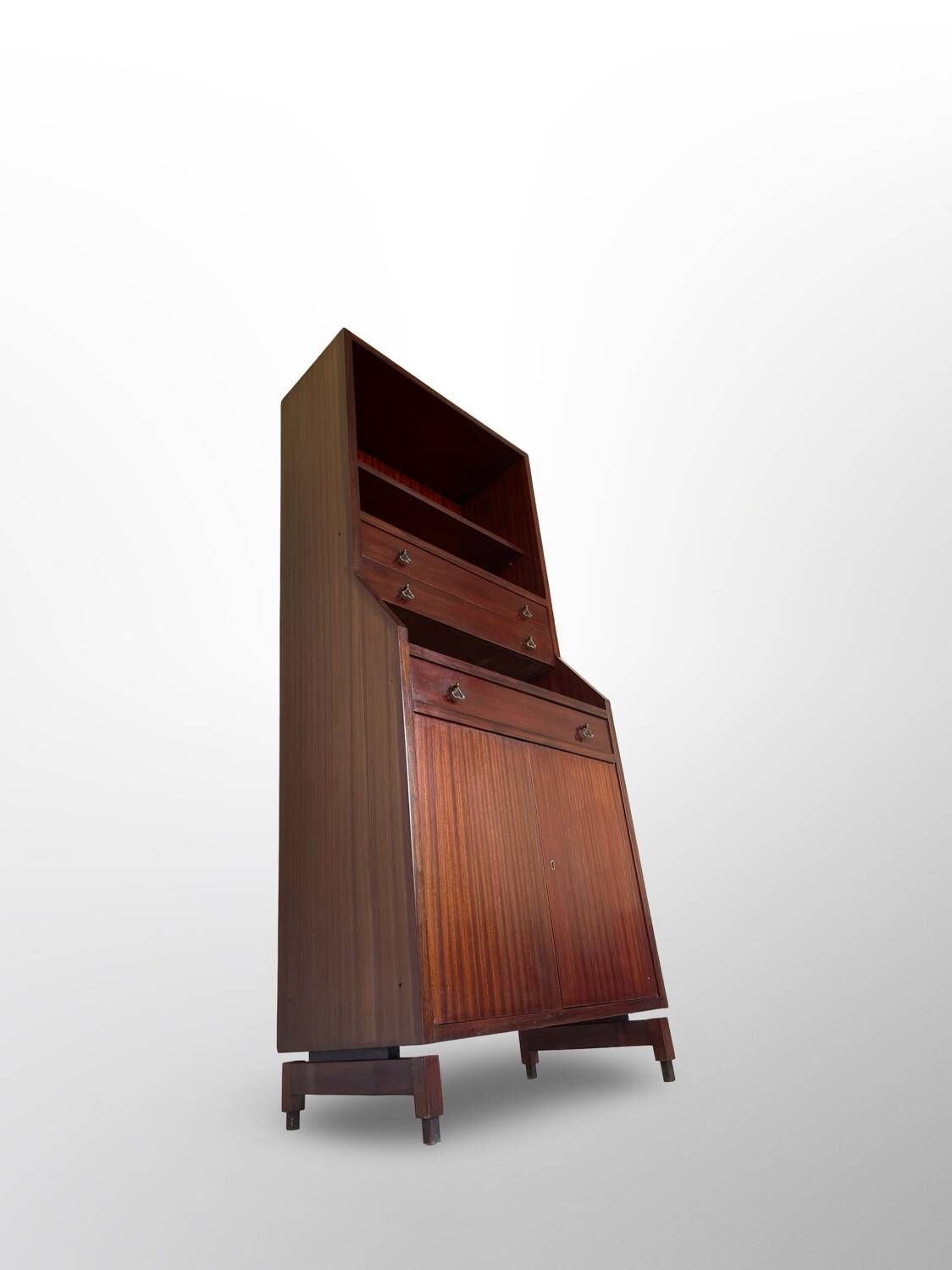 Bibliothèque italienne en bois et placage d'acajou, années 1960.