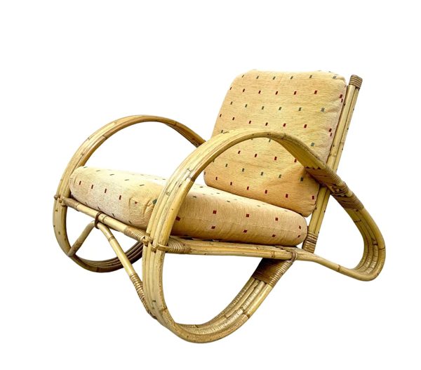 Chaise longue en rotin, bambou et tissu, France, années 1960