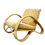 Chaise longue en rotin, bambou et tissu, France, années 1960