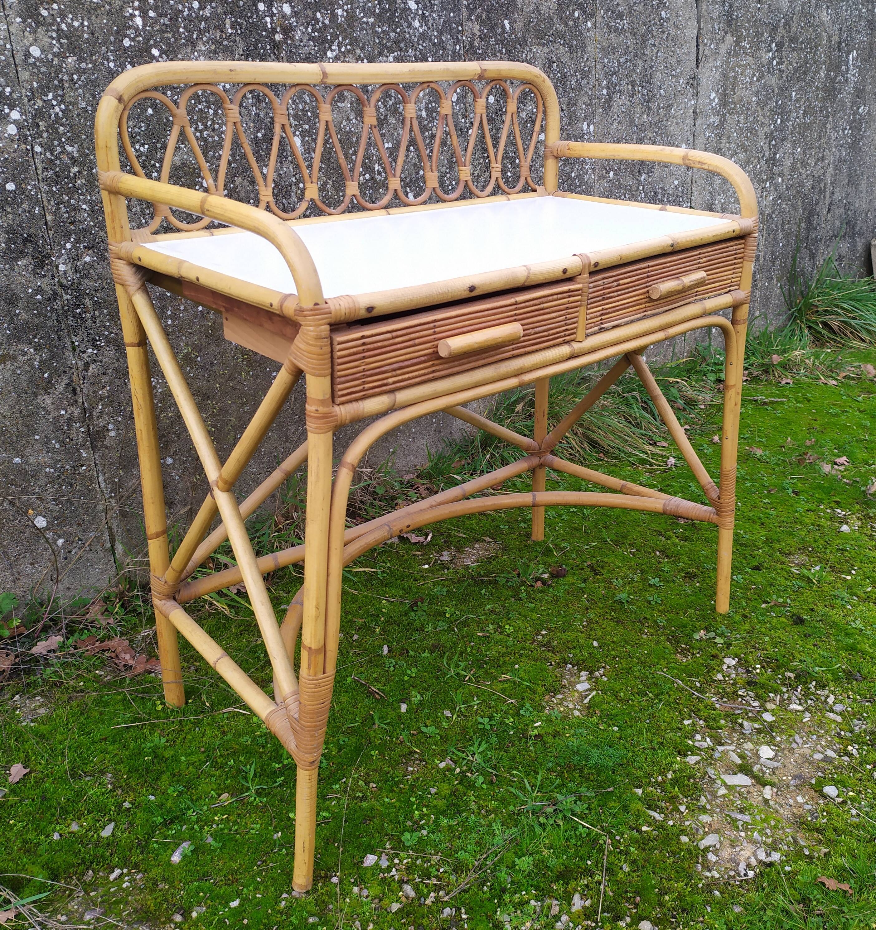 Vintage bamboo and rattan desk
