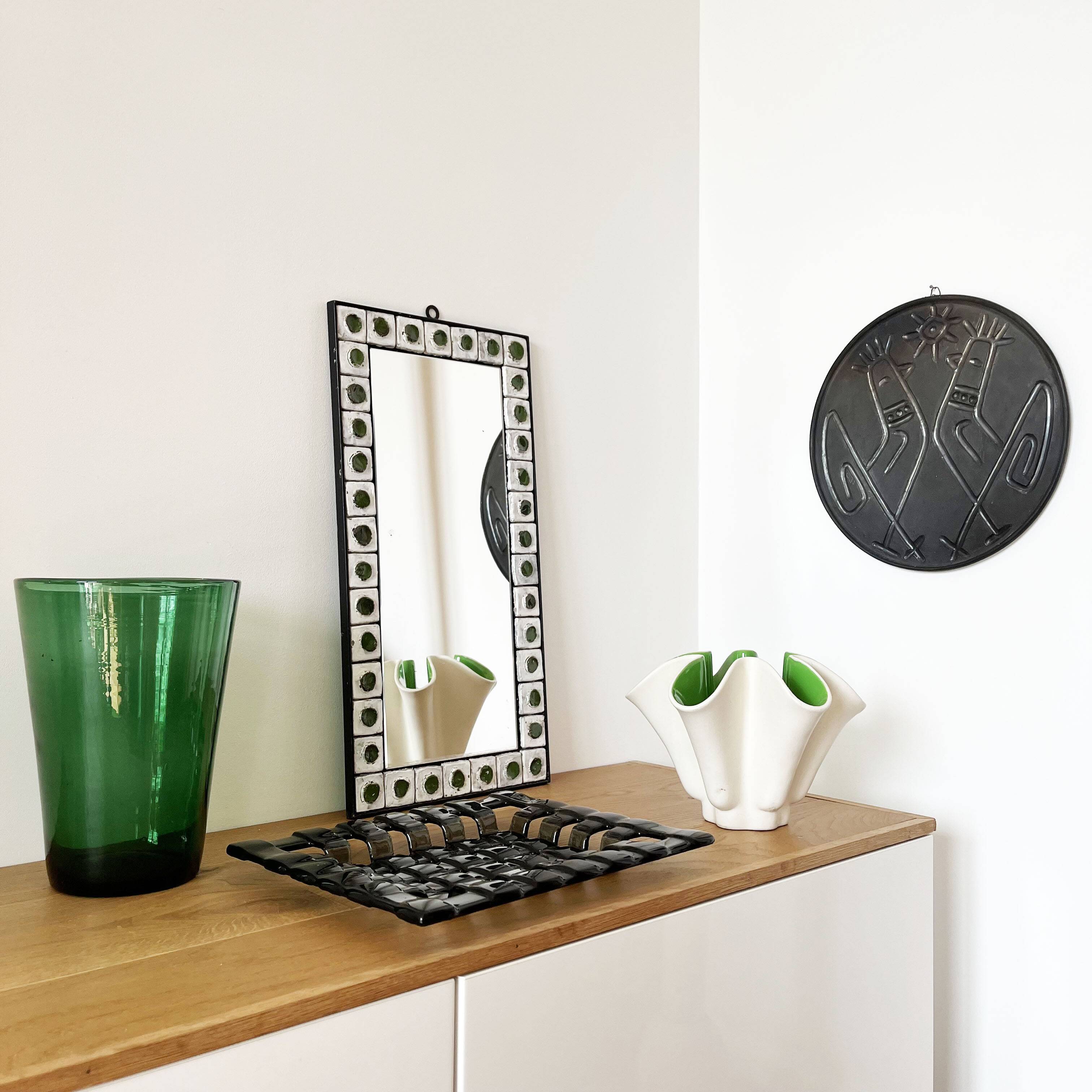 Ceramic and wrought iron mirror 1950