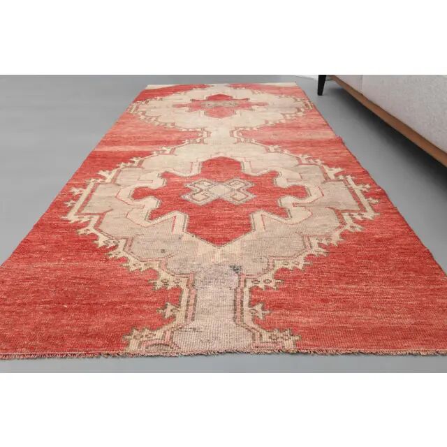 1970s Turkish Hand-Knotted Wool Cotton Red Runner Rug 104x260