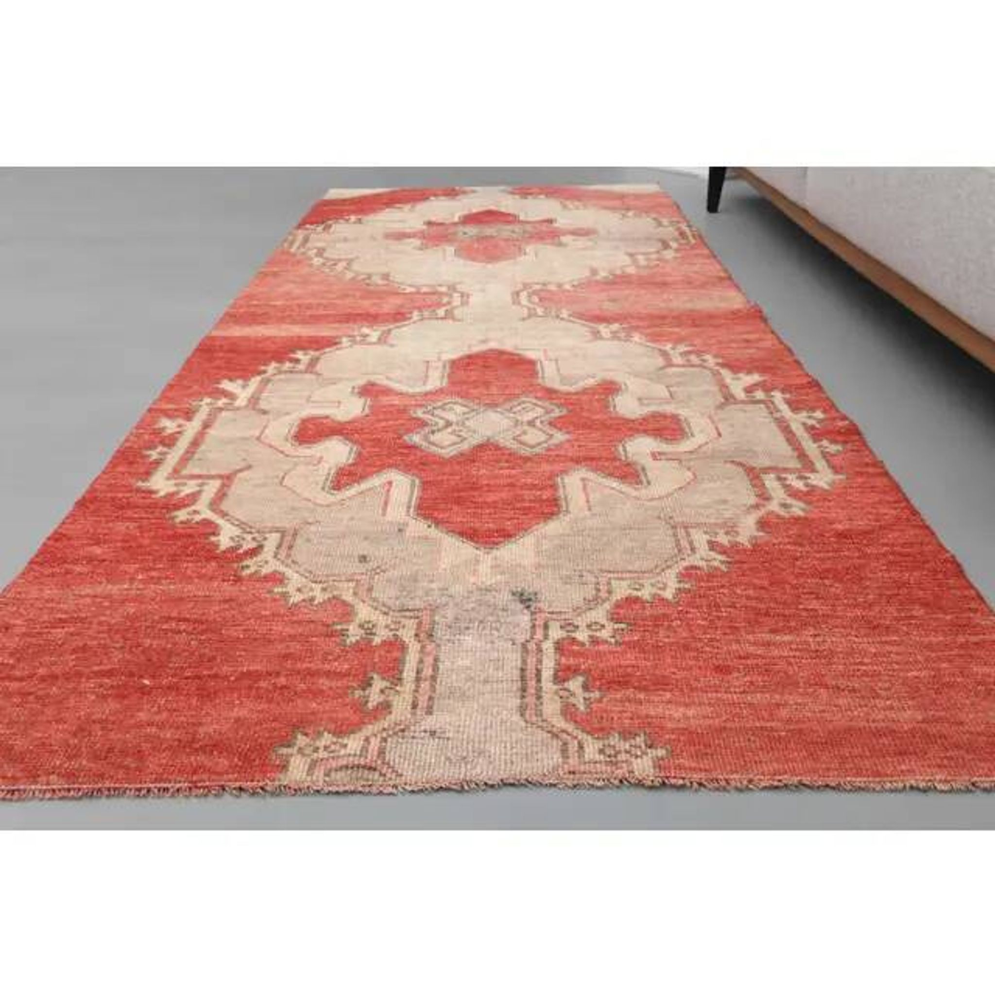 1970s Turkish Hand-Knotted Wool Cotton Red Runner Rug 104x260