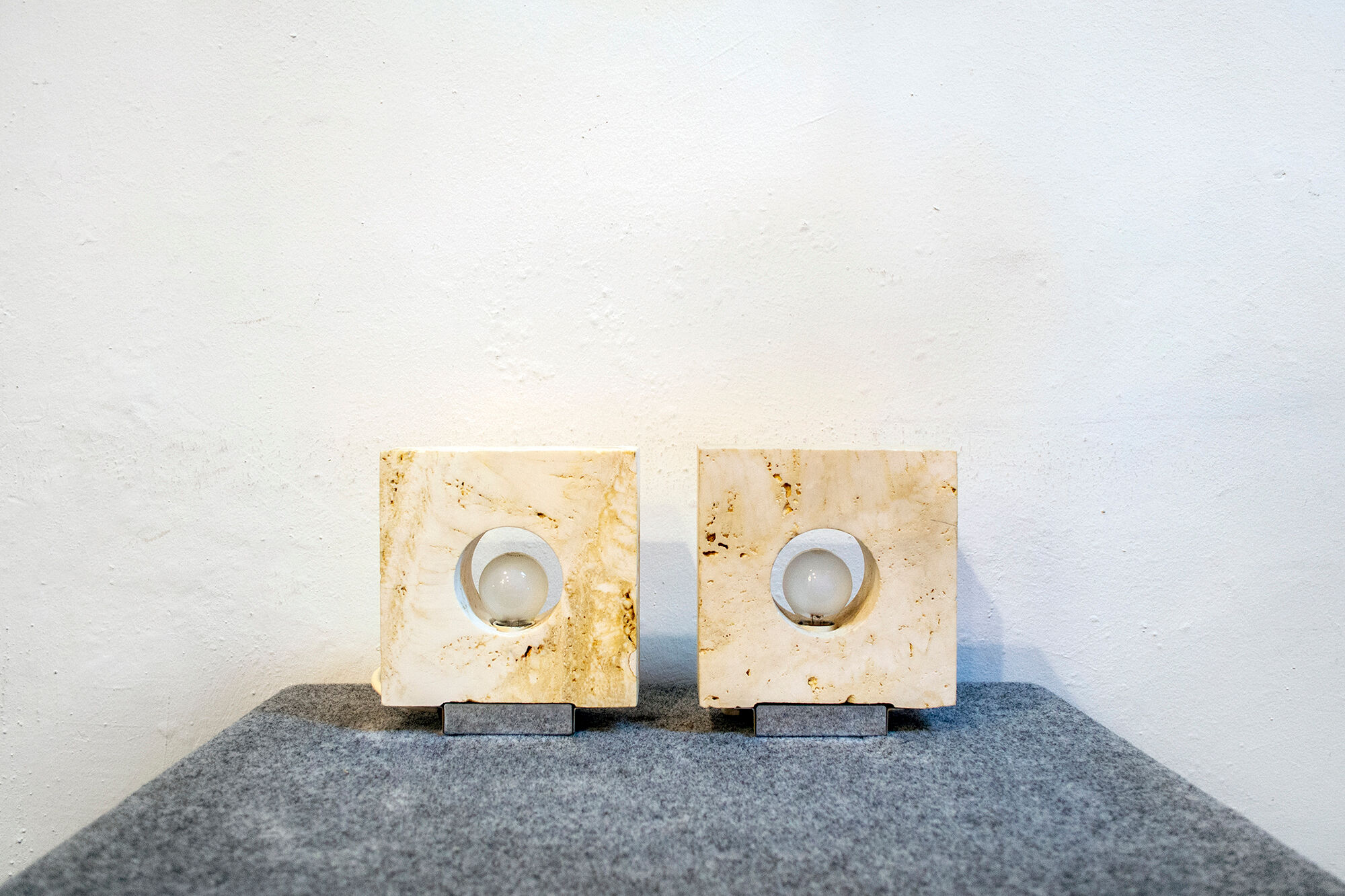 Travertine table lamps by Giuliano Cesari for Nucleo Sormani, 70s, set of 2