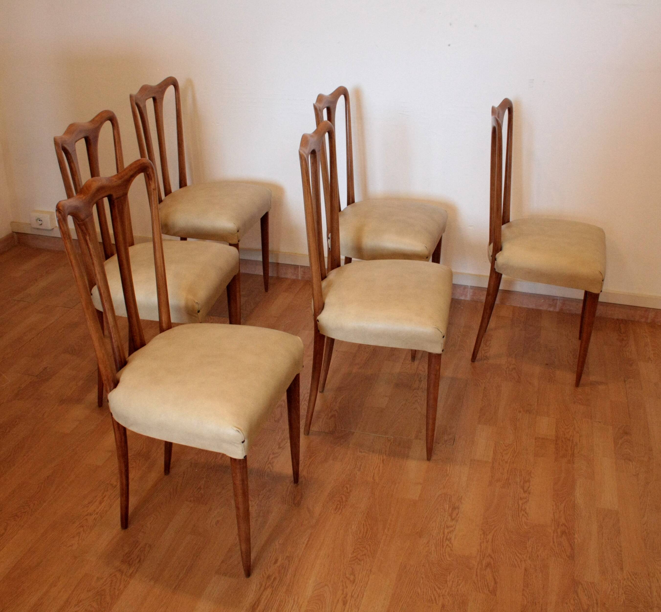 Set of 6 mid-century modern chairs, Italy, 1960s