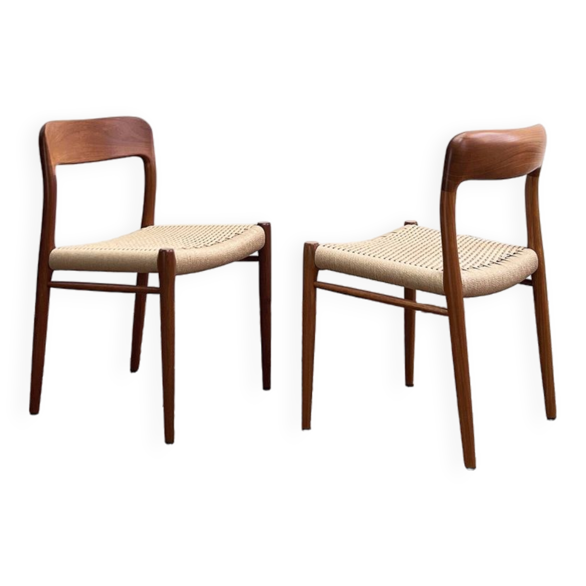 Mid-Century Model 75 Chairs in Teak by Niels O. Møller for J.L. Moller, 1950, Set of 2