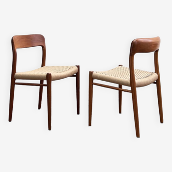 Mid-Century Model 75 Chairs in Teak by Niels O. Møller for J.L. Moller, 1950, Set of 2