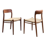 Mid-Century Model 75 Chairs in Teak by Niels O. Møller for J.L. Moller, 1950, Set of 2