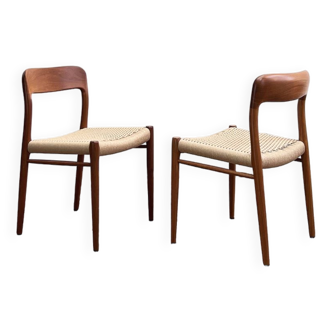 Mid-Century Model 75 Chairs in Teak by Niels O. Møller for J.L. Moller, 1950, Set of 2