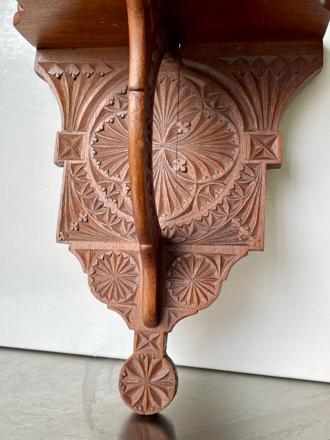 Antique Wooden Wall Console Bracket with geometric carvings