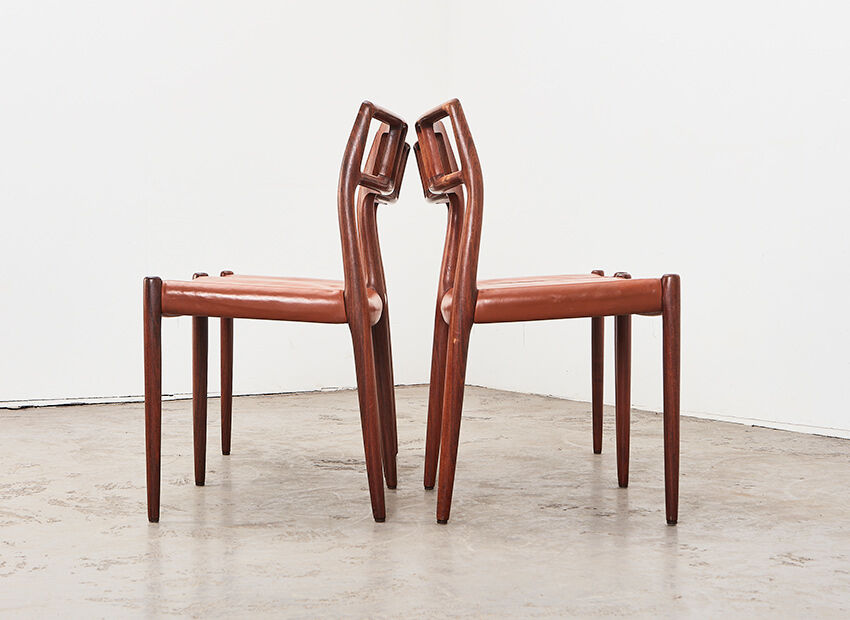 Set de 4 chaises N.O. Moller  modèle 79 en palissandre et cuir pour J.L. Mollers Danemark 1966