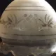 Set of 2 Vintage French Amber Patterned Glass Shades Frilled Edge