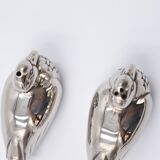 Salt and pepper salt pepper metal silvery in the form of duck art deco style