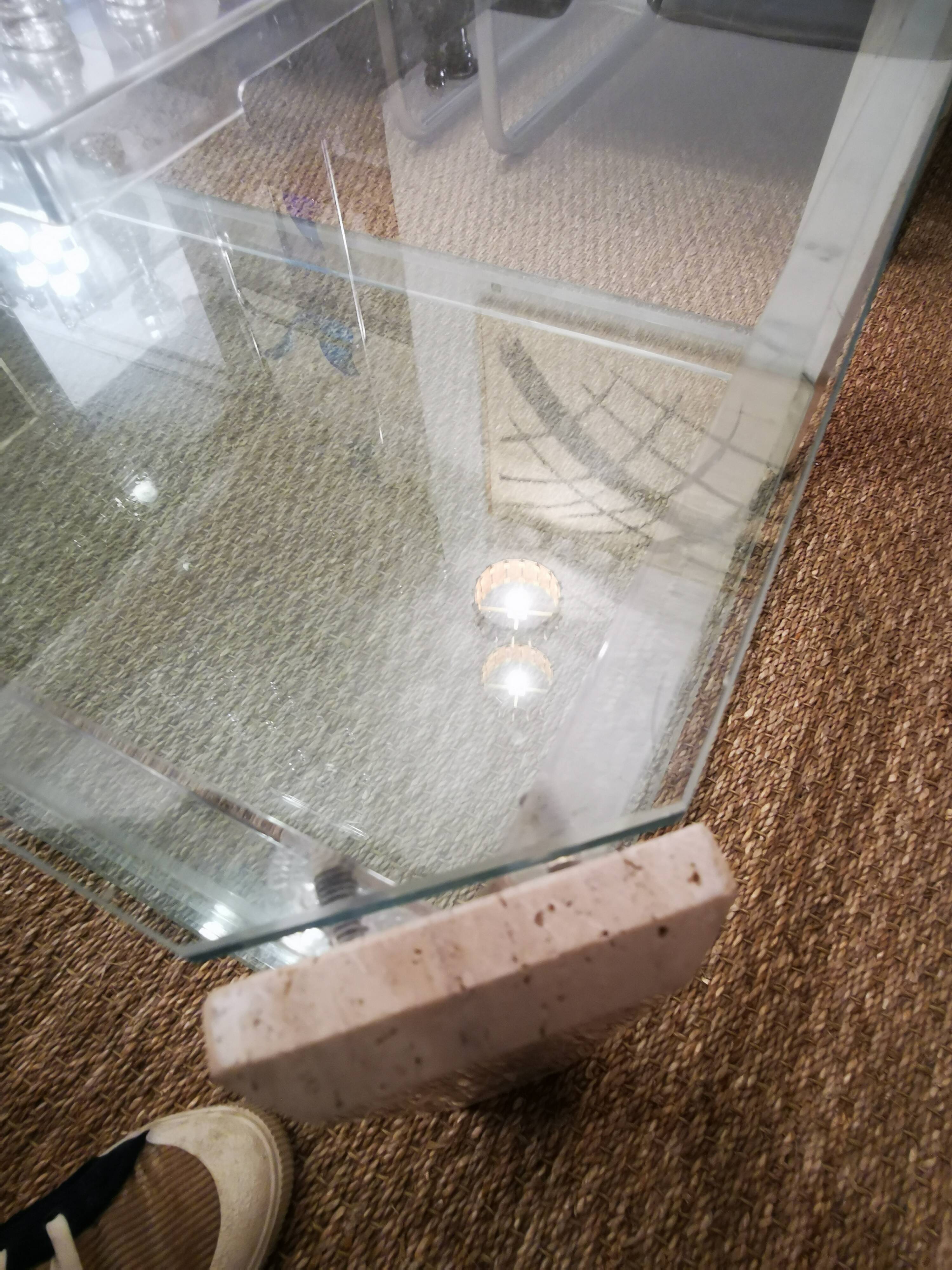 Italian travertine, perspex and glass coffee table, circa 1970