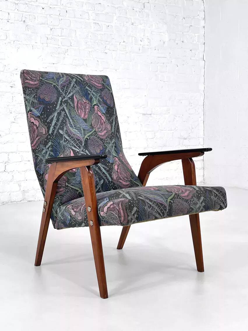 50s - 60s armchair in wood and fabric