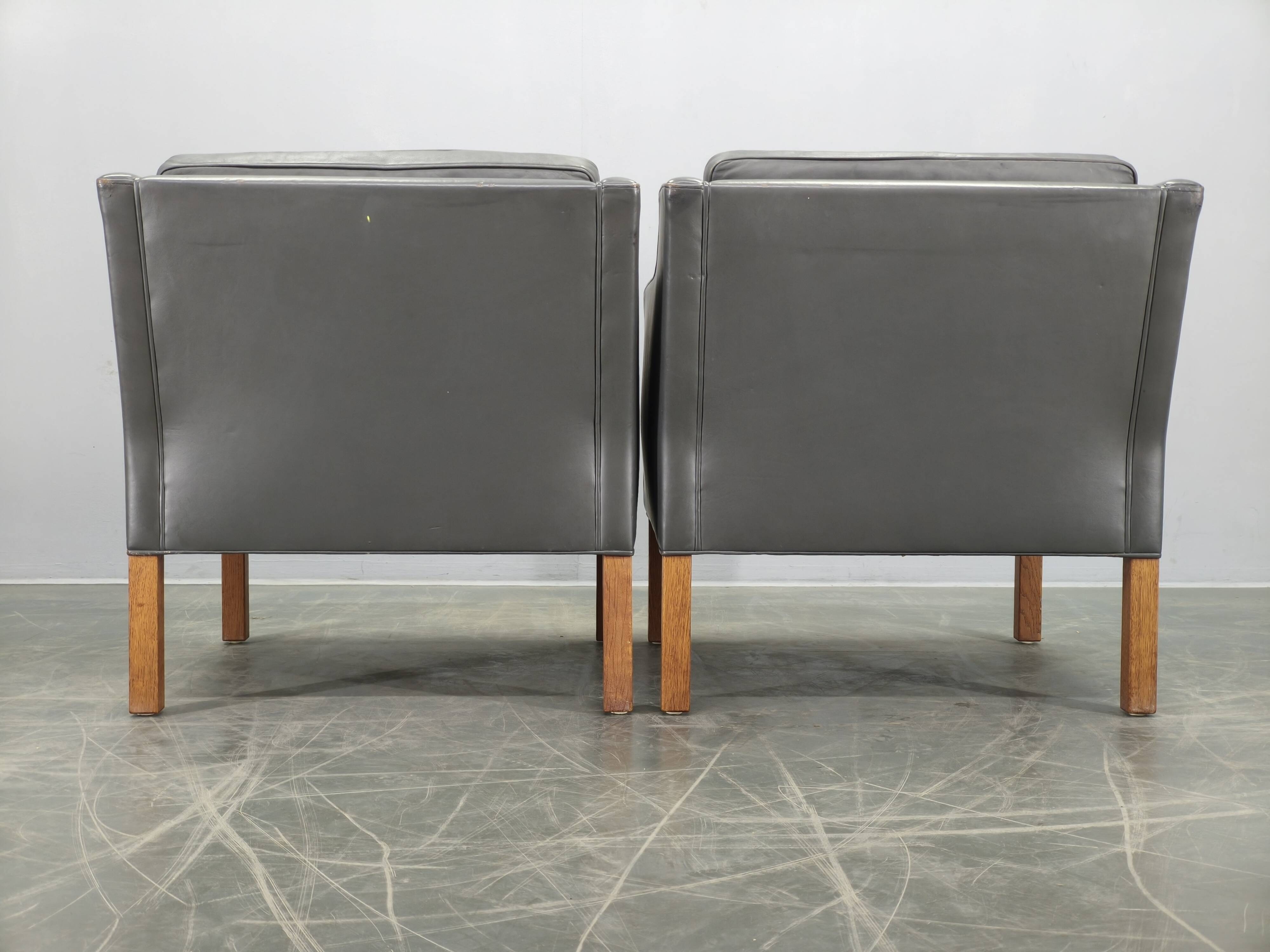 Pair of Leather Lounge Chairs by Børge Mogensen for Fredericia 1970s