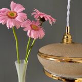 Suspension abat-jour vintage en verre granité jaune et doré